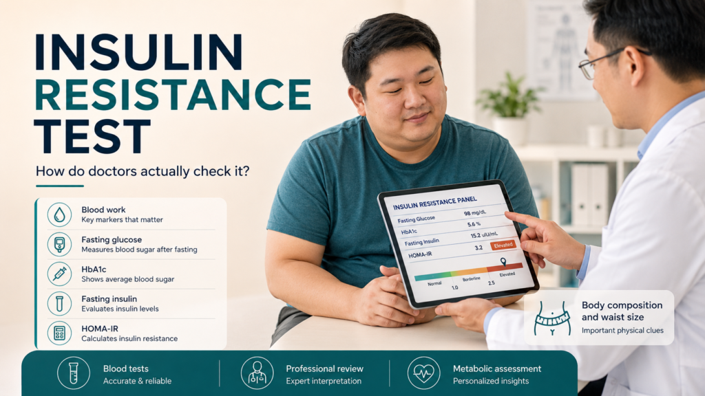 Featured image showing a doctor consultation and metabolic assessment related to insulin resistance testing